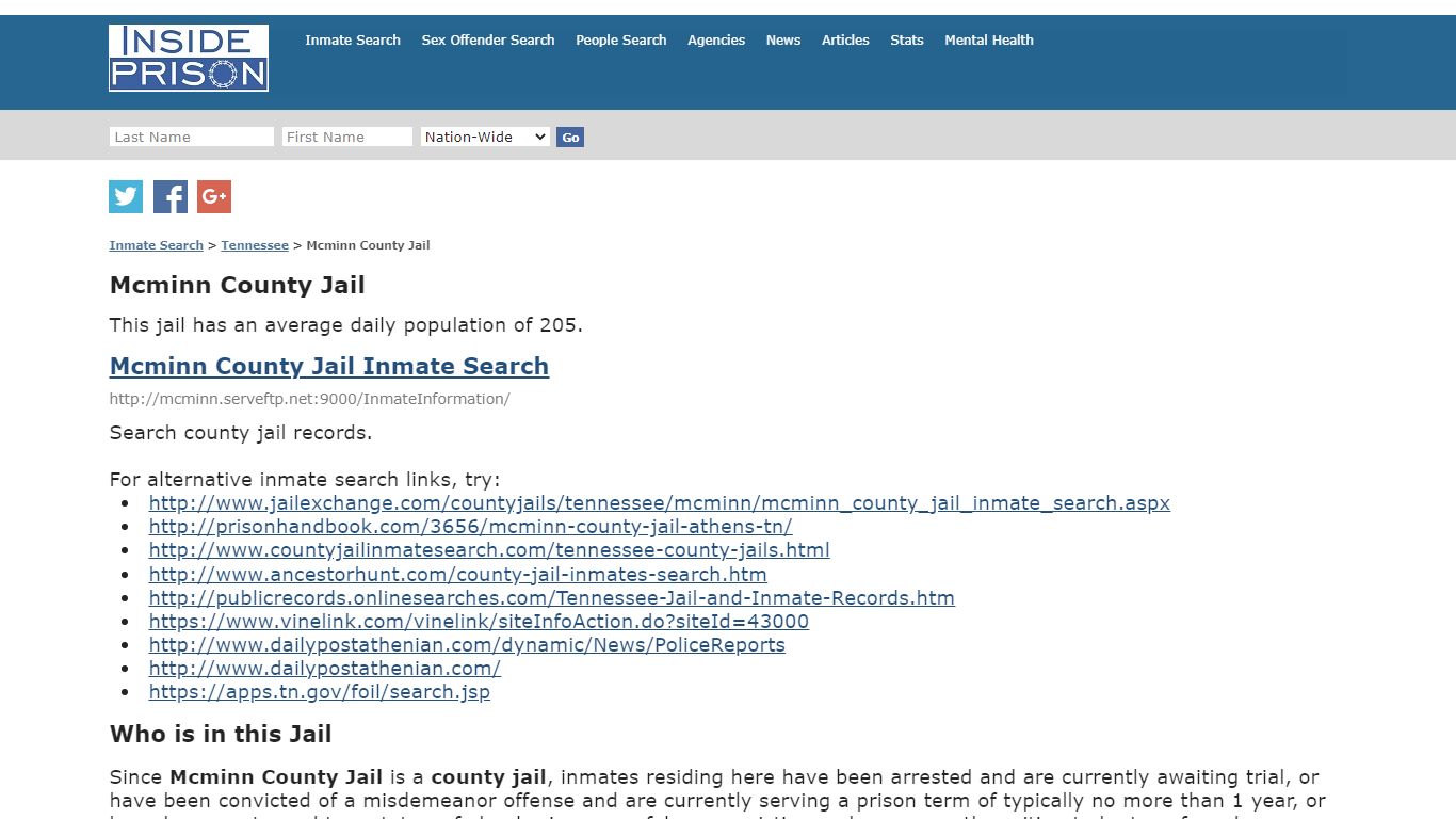 Mcminn County Jail - Tennessee - Inmate Search - Inside Prison